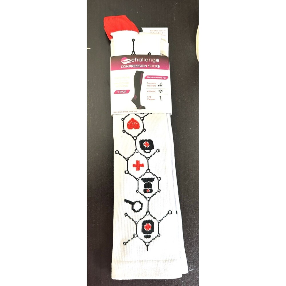 NEW Challenge Compression Socks Nurse Medical White Print Women's Shoe sz 5-9